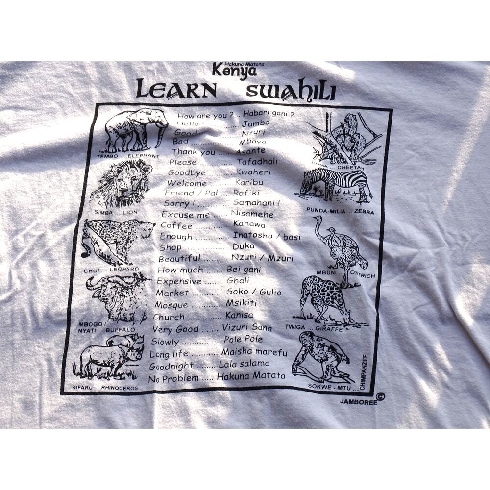Vintage Learn Swahili Kenya Graphic T Shirt Tan Mens L Indie Sleaze Streetwear